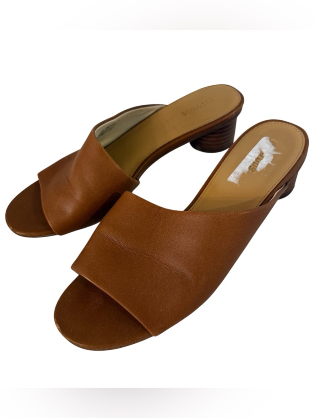 Soludos Brown Leather Open-Toe Slide Heels